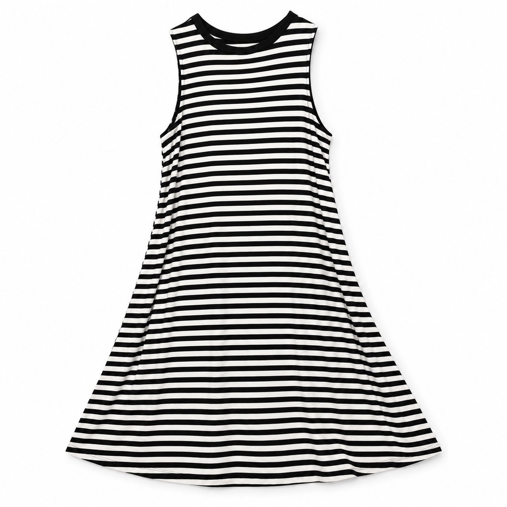 Time and Tru Womens Black White Striped Sleeveless Swing Dress Large TTL28510ST‎